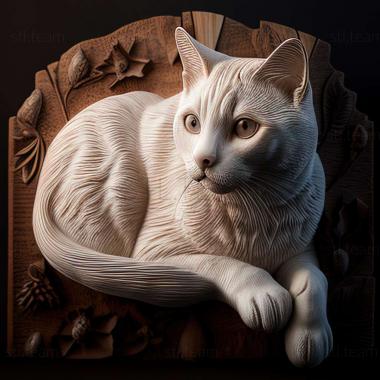 3D модель Русская белая черно-полосатая кошка (STL)